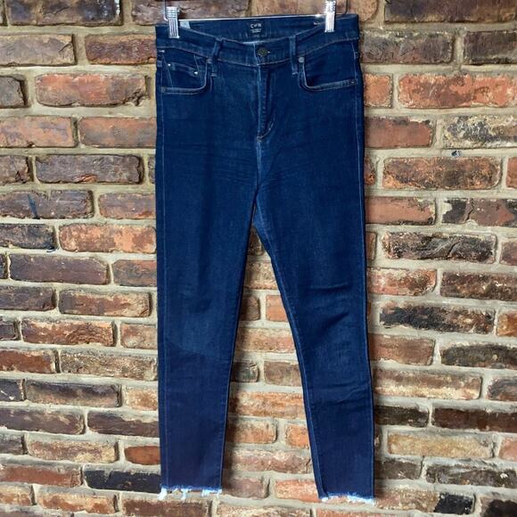 Citizens of Humanity Rock Dark Wash Blue Cut-Off Raw Hem Skinny Jeans Size 26 - Picture 1 of 8